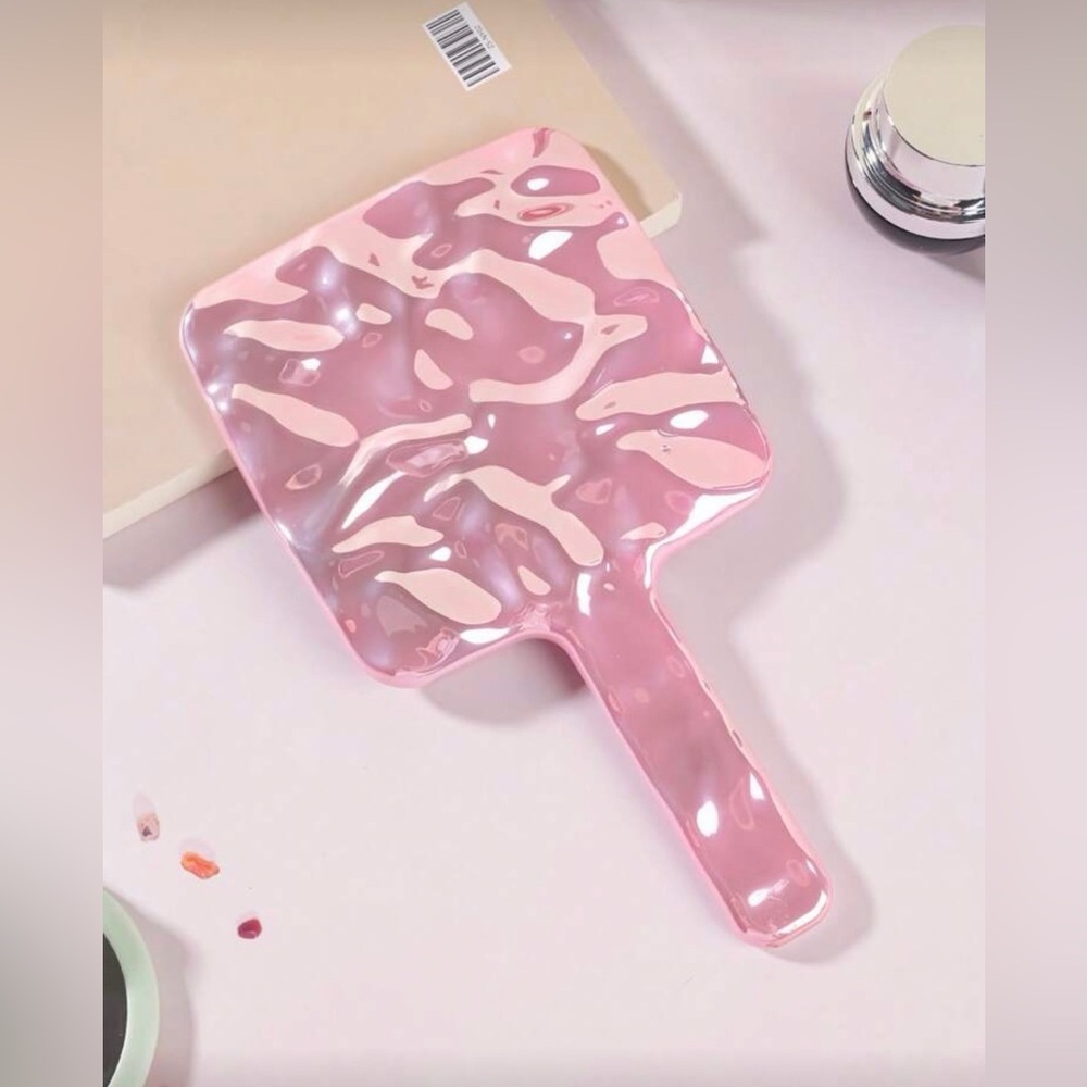 Pink Wavy Trendy Hand Mirror Cute Home Decor